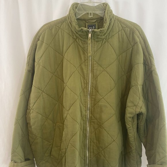 SOLD GAP Khaki Green Cotton Diamond Quilted Long Sleeve Full Zip Jacket - Picture 13 of 13